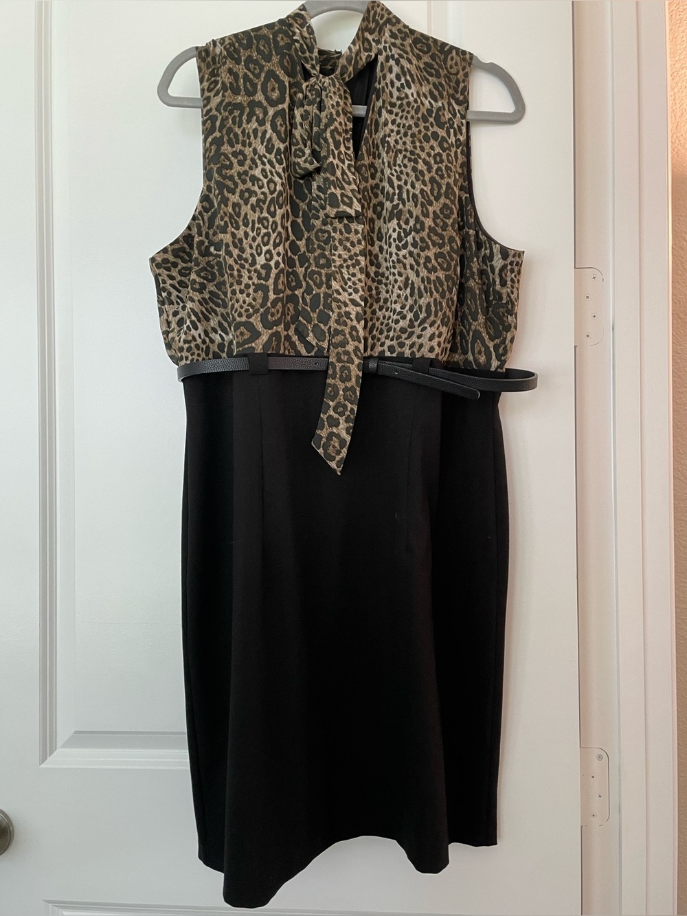 Alyx Leopard-Print Tie-Neck Midi Dress in Brown and Black